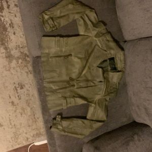 Blanc noir olive green biker jacket